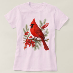 Vintage Roter Kardinalvogel   Klassischer Wintervo T-Shirt