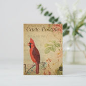 Vintage Roter Kardinalvogel Postkarte (Stehend Vorderseite)