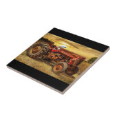 Vintage roter Landtraktor Fliese (Seite)