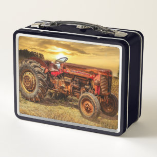 Vintage roter Landtraktor Metall Brotdose