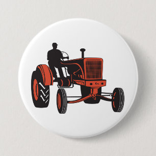 Vintage roter Landtraktor Retro-Landwirt Button