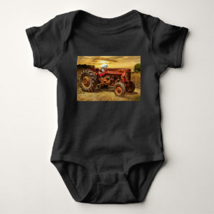 Vintage roter Landwirtstraktor Baby Strampler