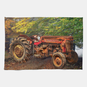 Vintage roter Landwirtstraktor Geschirrtuch