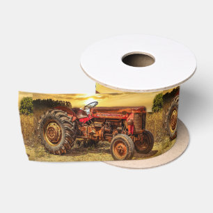 Vintage roter Landwirtstraktor Satinband