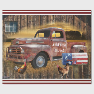 Vintage roter Lastwagen Bauernhof Lastwagen Hahn H Geschenkpapier