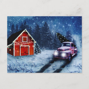 Vintage roter Lastwagen Postkarte
