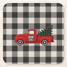 Vintage-Roter-Lieferwagen Route 66 Karo-Getränkeun Rechteckiger Pappuntersetzer