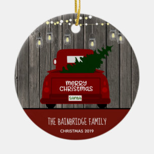 VINTAGE ROTER LKW-BAUM & MASON JAR LICHTERKETTE KERAMIK ORNAMENT
