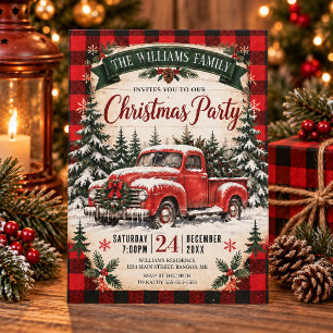 Vintage roter LKW-Buffalo-Karo-Weihnachtsfeier Einladung