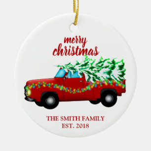 Vintage roter LKW etabliertes Familienornament Keramik Ornament