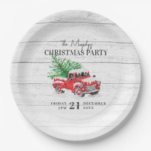 Vintage roter LKW Familienname Weihnachten Pappteller