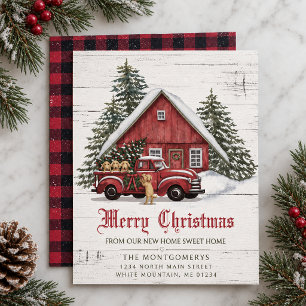 Vintage roter LKW Farmhouse Hunde Weihnachten Umzu Ankündigung