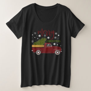 Vintage roter LKW Frohe Weihnachten Baum Farmhaus Große Größe T-Shirt