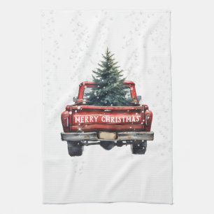 Vintage roter LKW Frohe Weihnachten Geschirrtuch