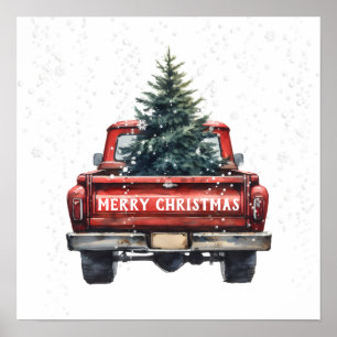 Vintage roter LKW Frohe Weihnachten Poster