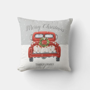 Vintage roter LKW Grau Weiß Weihnachten Kissen