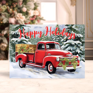 Vintage roter LKW im verschneiten Wald Weihnachten