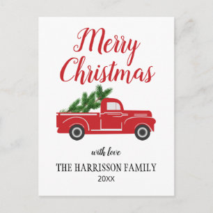 Vintage roter LKW Kiefernbaum Frohe Weihnachten Postkarte