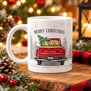 Vintage roter LKW mit Hunden Rustikale Frohe Weihn Jumbo-Tasse
