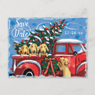 Vintage roter LKW mit Hunden Weihnachtsfeier Einladungspostkarte