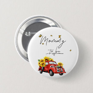 Vintage roter LKW mit Sonnenblume Mommy To Be Button