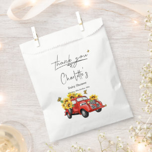 Vintage roter LKW mit Sonnenblumen-Baby-Party Geschenktütchen