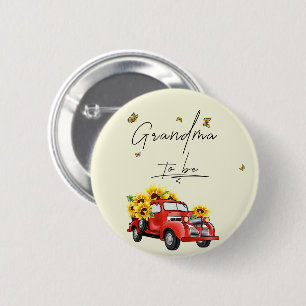 Vintage roter LKW mit Sonnenblumen Großmutter in s Button