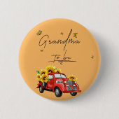 Vintage roter LKW mit Sonnenblumen Oma wird Button (Vorderseite)