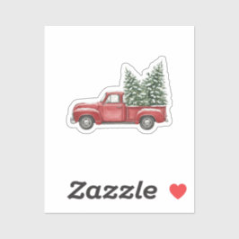 Vintage roter LKW mit verschneitem Weihnachtsbaum Aufkleber