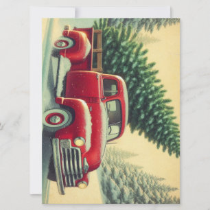 Vintage roter LKW mit Weihnachtsbaum Feiertagskarte