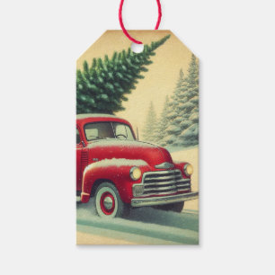 Vintage roter LKW mit Weihnachtsbaum Geschenkanhänger