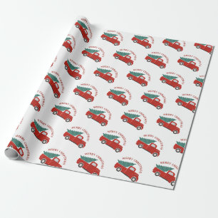 Vintage roter LKW mit Weihnachtsbaum Geschenkpapier