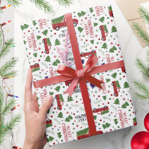Vintage roter LKW mit Weihnachtsbaum Geschenkpapier