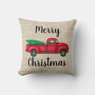 Vintage roter LKW mit Weihnachtsbaum-Kissen Kissen