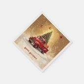 Vintage roter LKW mit Weihnachtsbaum Serviette (Ecke)