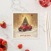 Vintage roter LKW mit Weihnachtsbaum Serviette (Beispiel)