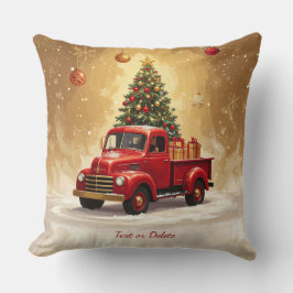 Vintage roter LKW mit Weihnachtsbaum und Geschenke Kissen