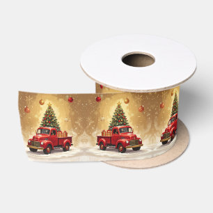 Vintage roter LKW mit Weihnachtsbaumschleife Satinband