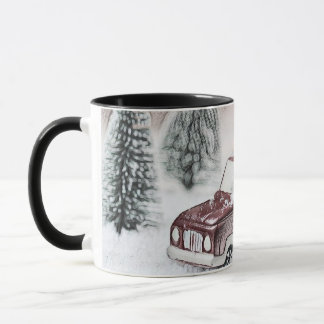 Vintage roter LKW mit Weihnachtsbaumzeichnung  Tasse