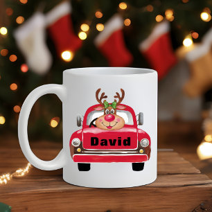 Vintage roter LKW Rentier Weihnachten Kaffeetasse