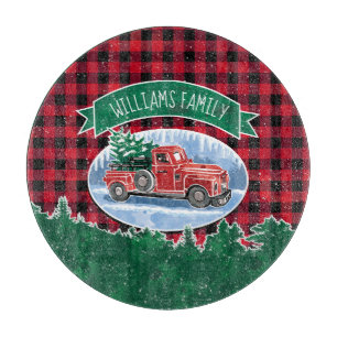 Vintage roter LKW rote Buffalo-Karo-Weihnachten Schneidebrett