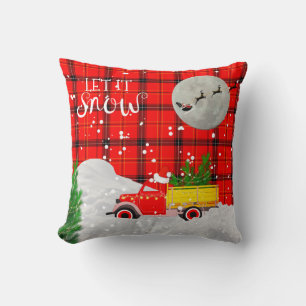 Vintage ROTER LKW Rustikal Weihnachten Tartan Rot Kissen