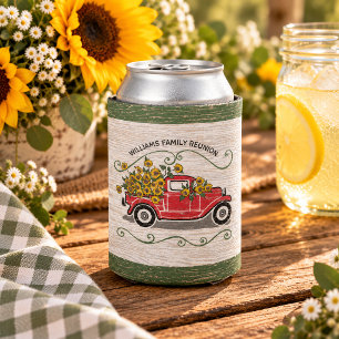 Vintage roter LKW Sonnenblumen rustikale Familienz Dosenkühler