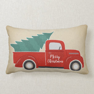 Vintage roter LKW und Weihnachtsbaum Lendenkissen