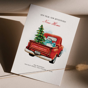Vintage roter LKW Weihnachten Umzug neues Zuhause Ankündigung