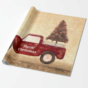 Vintage roter LKW Weihnachtsbaum rustikaler Bauern Geschenkpapier