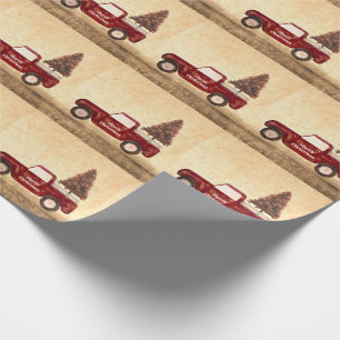 Vintage roter LKW Weihnachtsbaum rustikales Muster Geschenkpapier