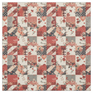Vintage roter Patchwork Cottagecore Farmhouse Quil Stoff