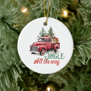 Vintage roter Pickup-Truck Jingle All The Way Keramik Ornament