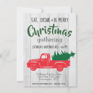 Vintage roter Pickup-Truck Weihnachtseinladung Dankeskarte